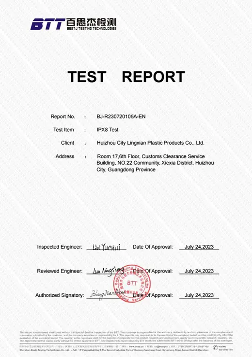 IPX8 Waterproof Test Report