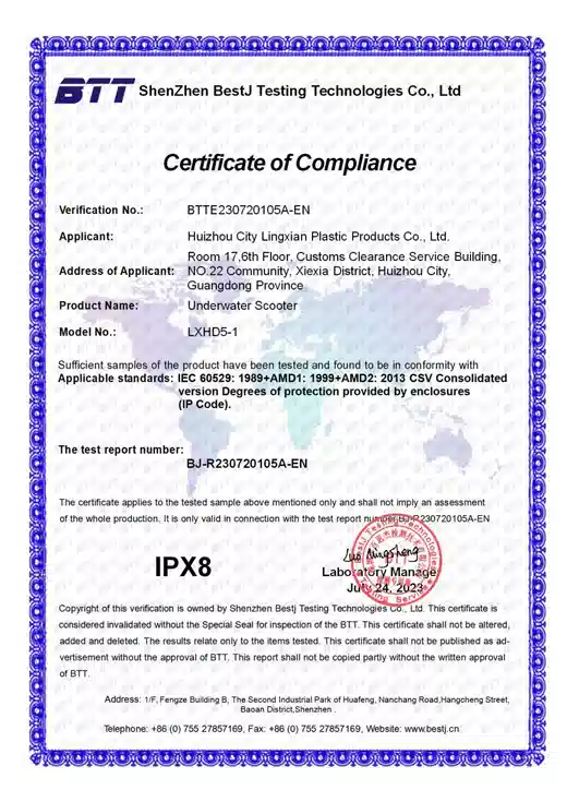 IPX8 Waterproof Certificate