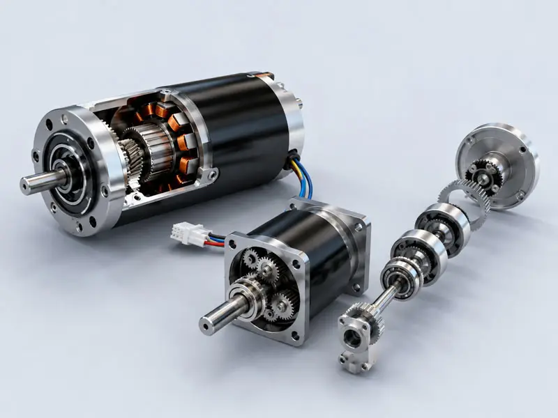 Brushless geared motor and planetary gearbox drive solutions with internal gear structures