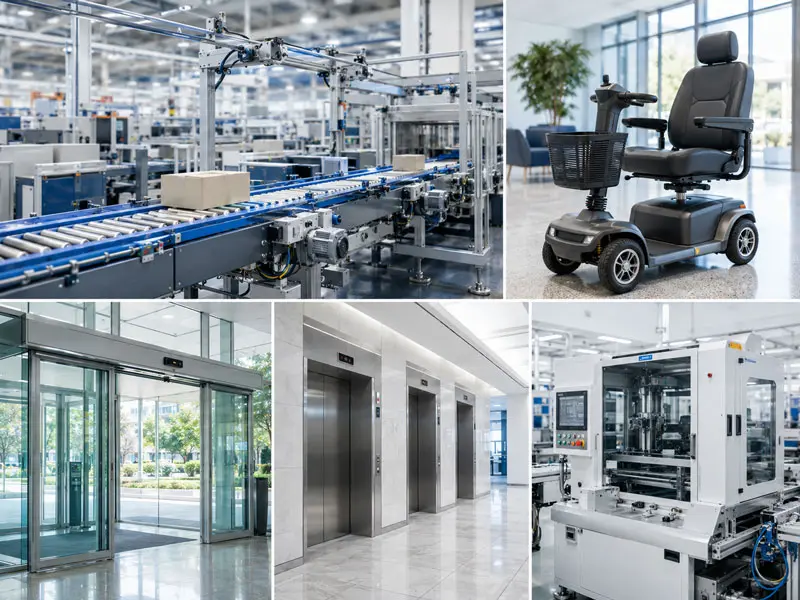 Industrial and mobility applications including transmission systems, mobility equipment, access control, elevators, and machinery