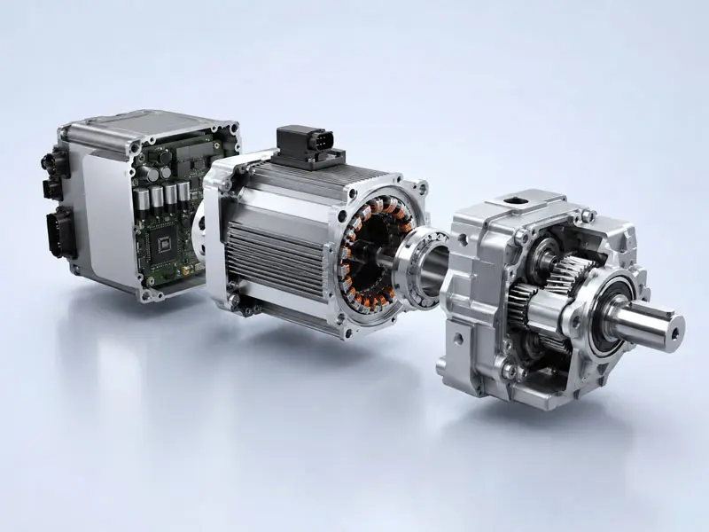 Integrated motor drive and gearbox modules shown in a compact modular configuration