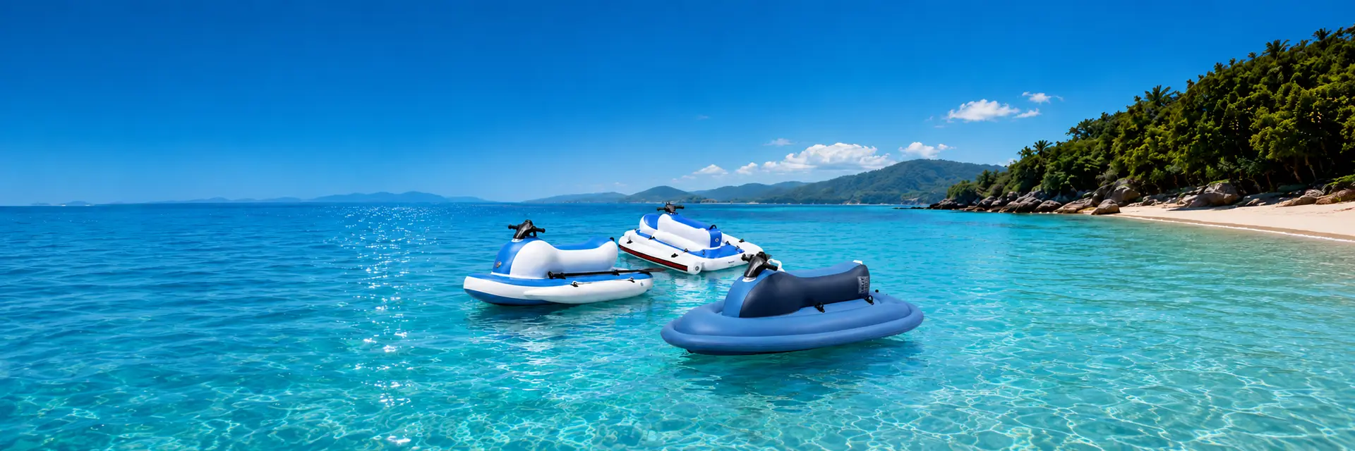 KESZING electric inflatable watercraft floating in clear tropical seawater