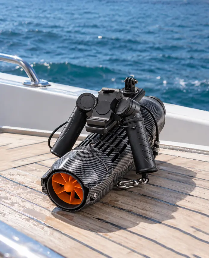 KESZING LXHD 6-1 portable underwater scooter on a boat deck